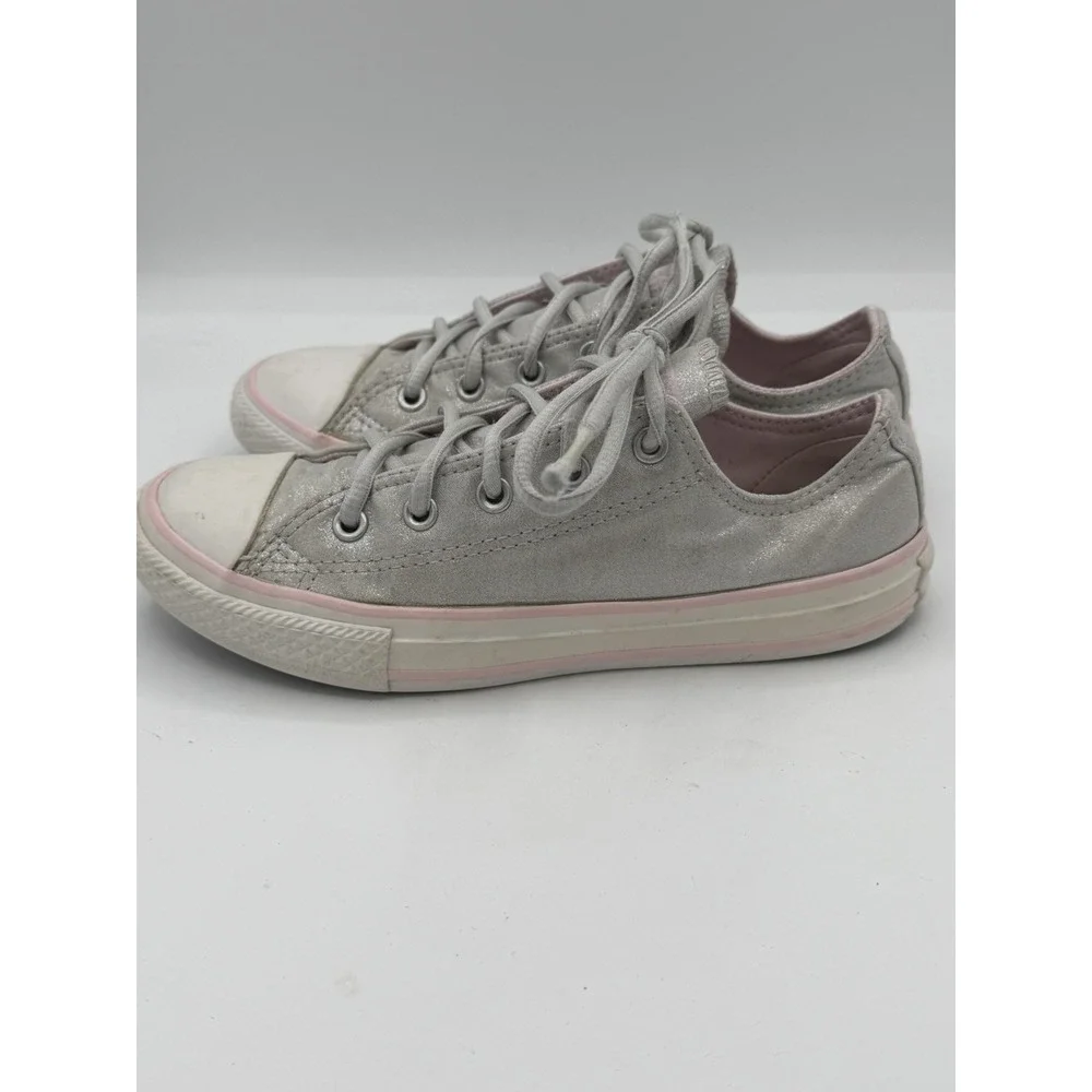Converse All Star Chuck Taylor Metallic Silver Pink Low Top Sneakers Junior Sz 2